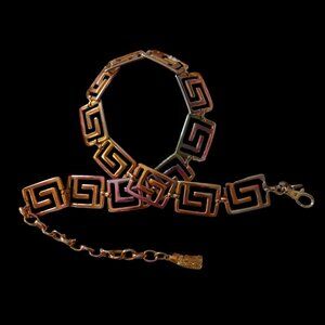Vintage EXP Korea Patina Metal Greek Key Pattern Statement Belt